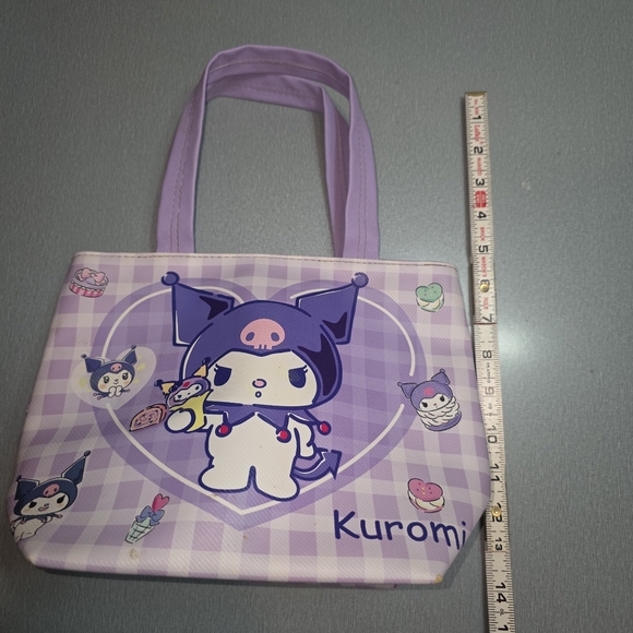 Kuromi Sanrio Mini Tote Bag Purple Gingham Zip Top Cute Kawaii - Picture 10 of 11